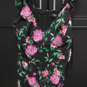 Guess Black Dress with Pink and Green Floral Design